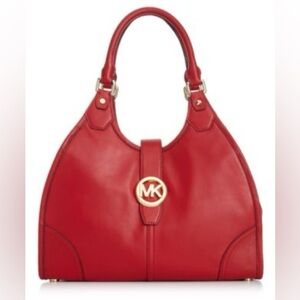Michael Kors Hudson Large Leather Tote Shoulder Bag Satchel Watermelon Gold